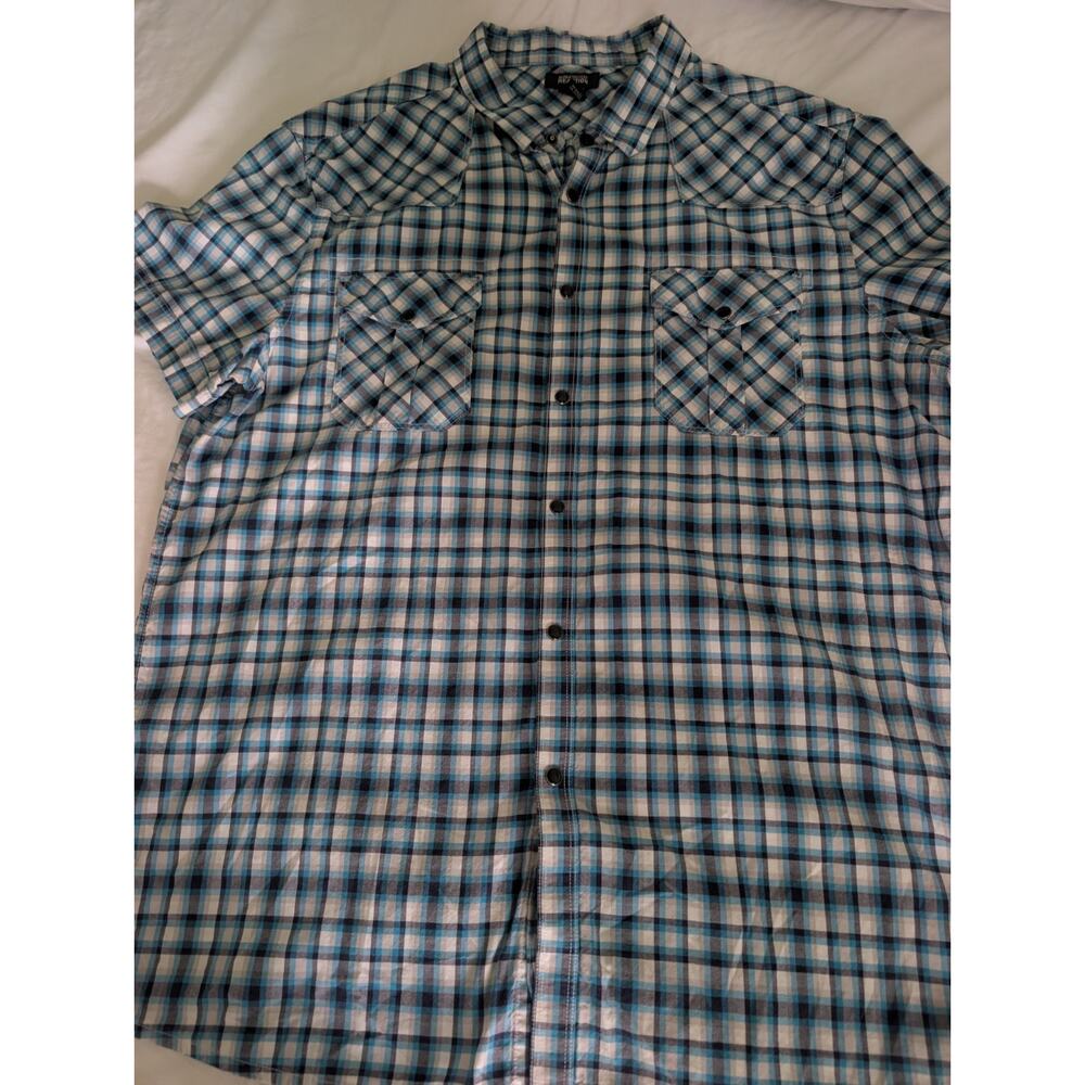 Kenneth Cole Reaction Mens Plaid Short Sleeve Snap Buttons Collared Shirt XXL - Picture 9 of 9